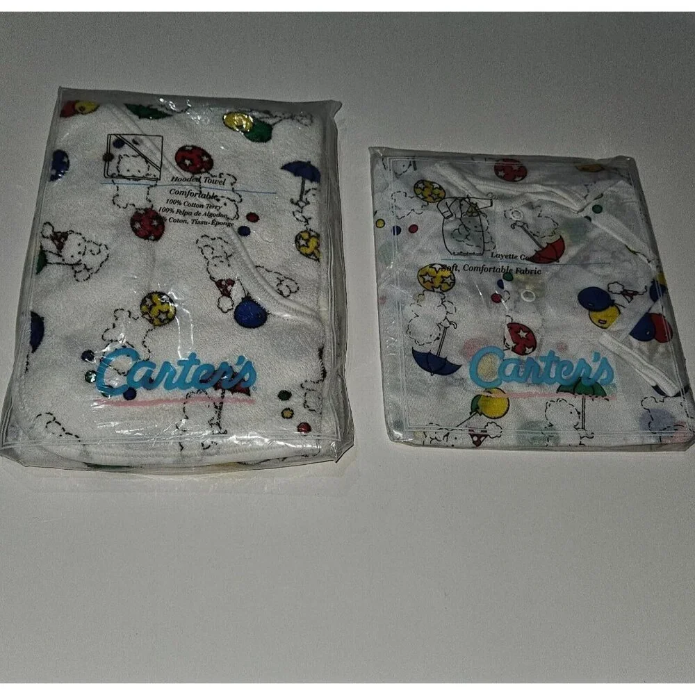 2 VTG NOS Carter's Bear Ball Balloon Lot Layette Gown Hooded Towel NEW/SEALED